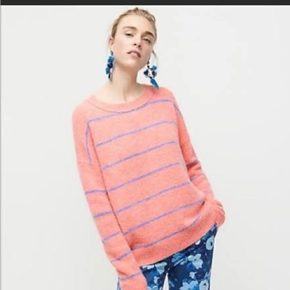J. Crew Alpaca Crew Neck Sweater In Stripe XXL